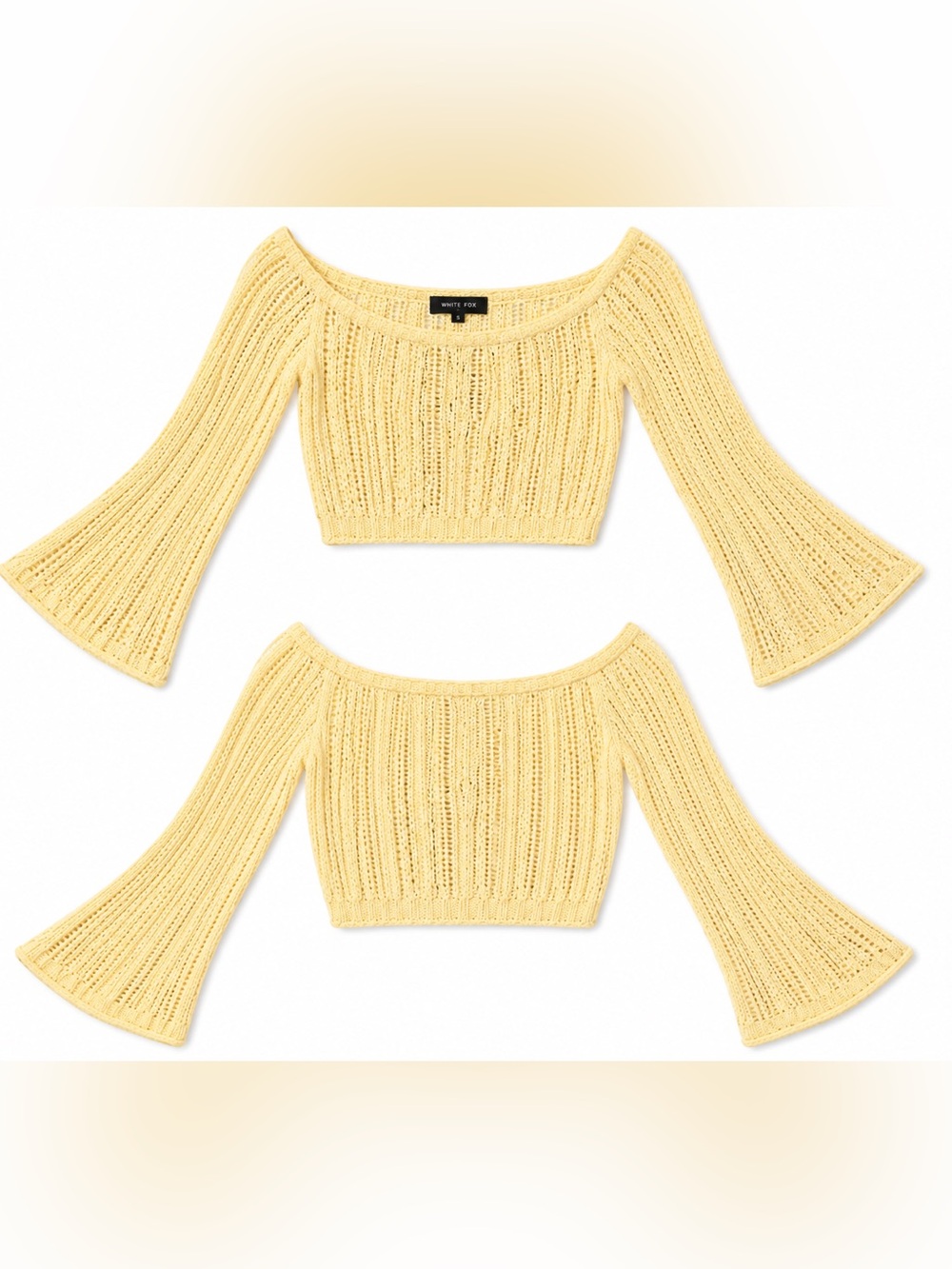 WHITE FOX Opposites Attract Long Sleeve Butter Pointelle Knit Crop Sweater Sz S - Picture 3 of 16